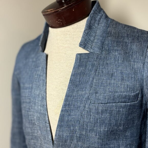 VERONICA BEARD Dickey Jacket FARLEY Blue Linen Blend Womens 8 Solid Made In USA - Picture 3 of 10